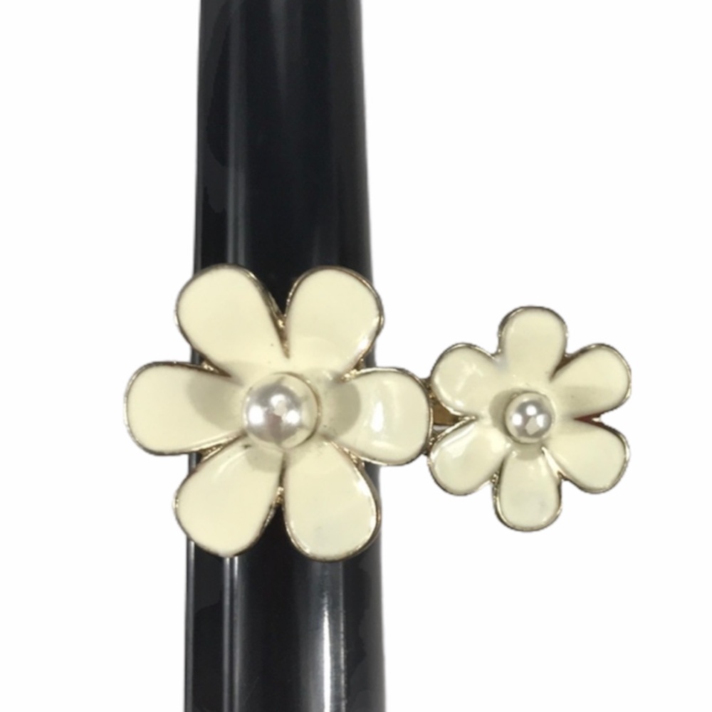 Faux Pearl Double Ring, Gold Tone, Cream